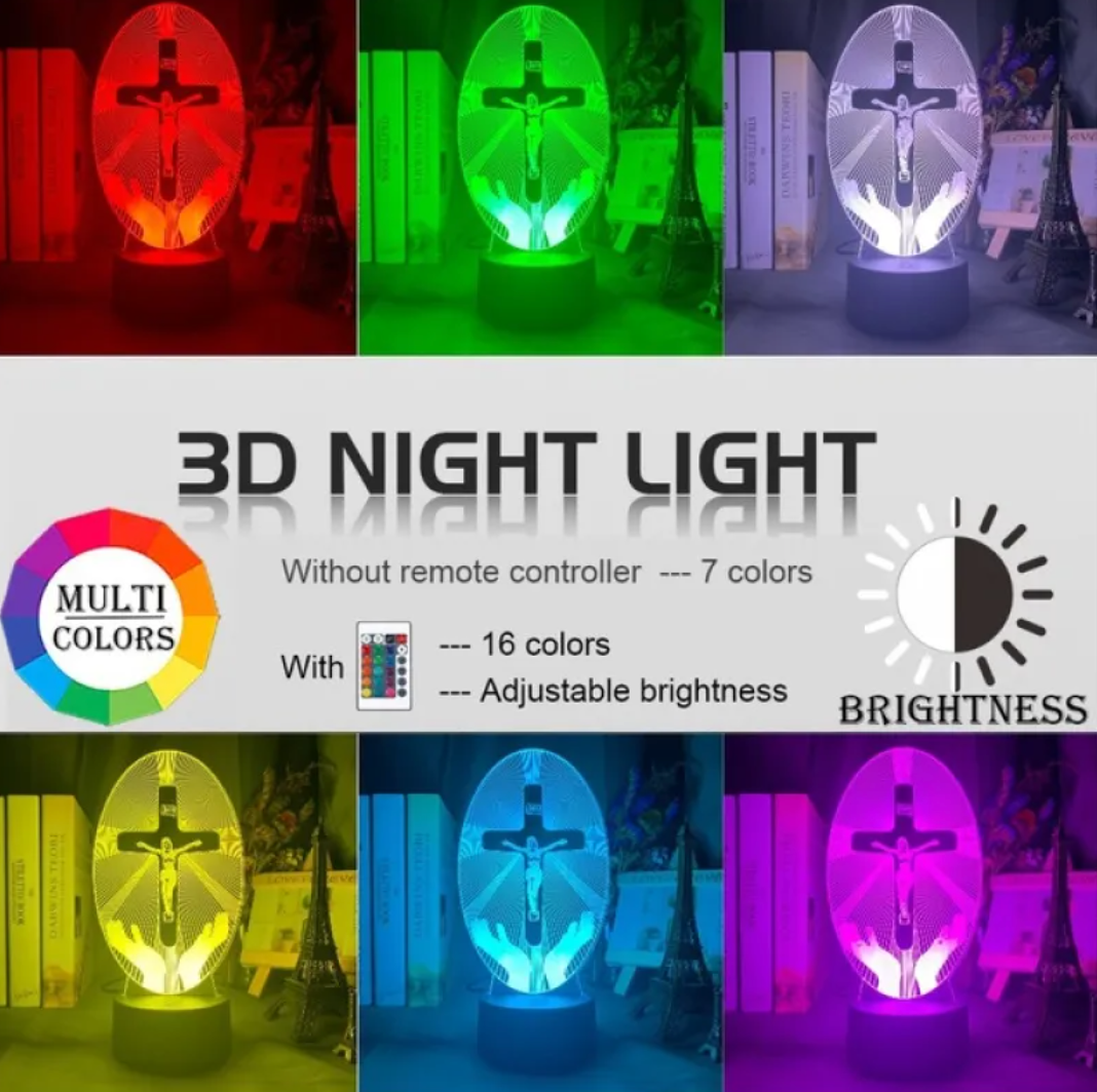 Luz Nocturna LED con Cruz en Ilusión 3D